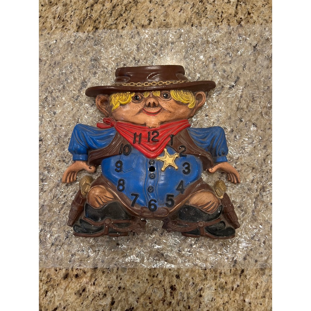 Vintage 1975 Arnel's Ceramic Cowboy Sheriff Clock Face Wall Decor Retro Kitsch